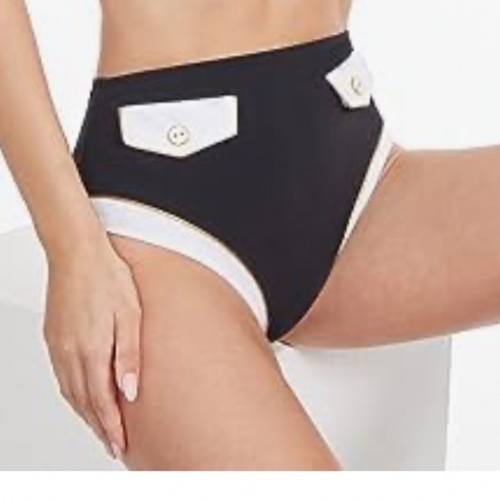 Gottex Classics Womens High Waisted Bikini Bottoms Black White Nautical Size 8 - Picture 6 of 10